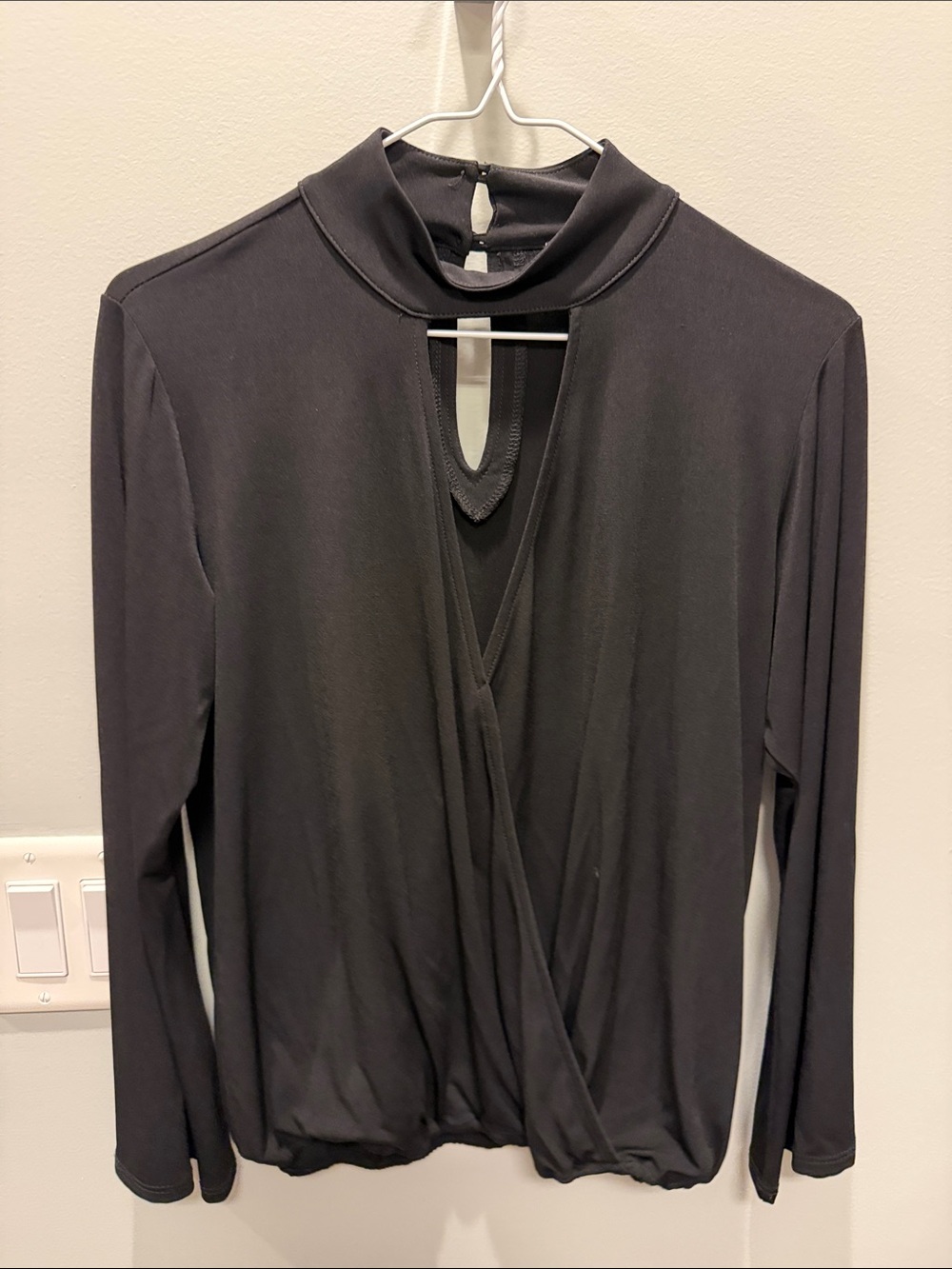 Veronica M Black Long-Sleeve Mock Neck Wrap Top